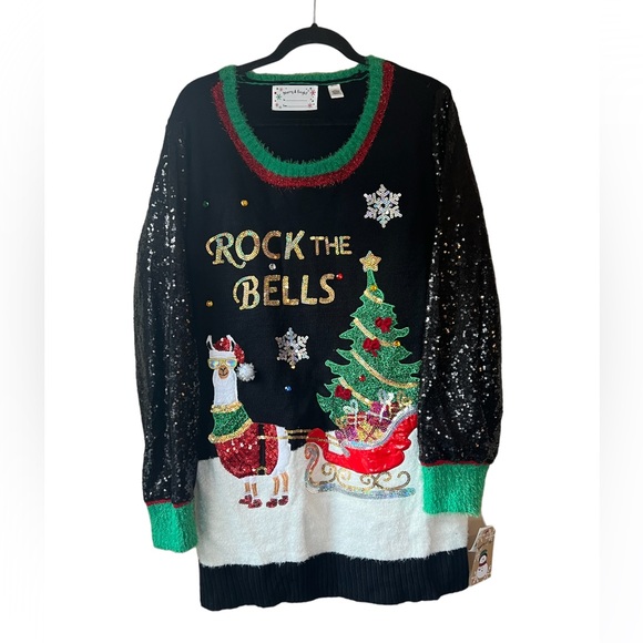 Merry & Bright Sweaters - NEW Merry & Bright Ugly Sweater Christmas Rock the Bells PlusSize 2X Sequin Lama